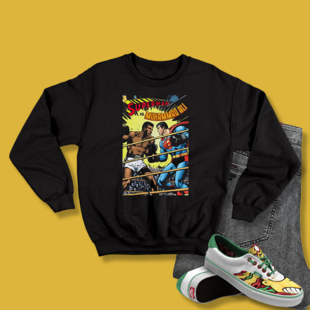 Blanc Muhammad Ali vs Superman Parody Sweatshirt