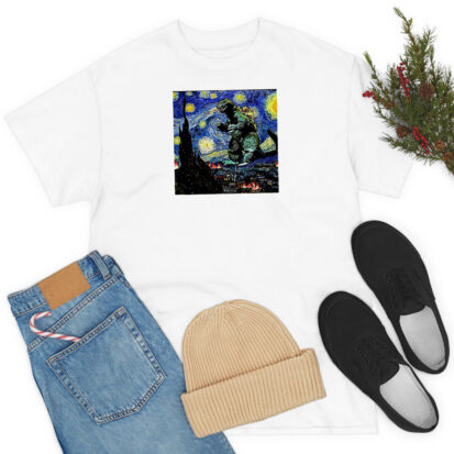 Godzilla Starry Night Van Gogh T Shirt