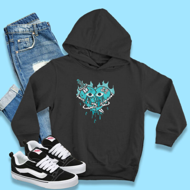 Broken Heart Dripping Black Fierce Blue Hoodie