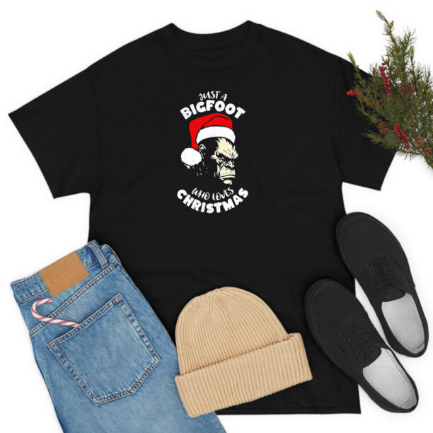 Monkey With Santa Hat Just A Bigfoot Christmas T Shirt