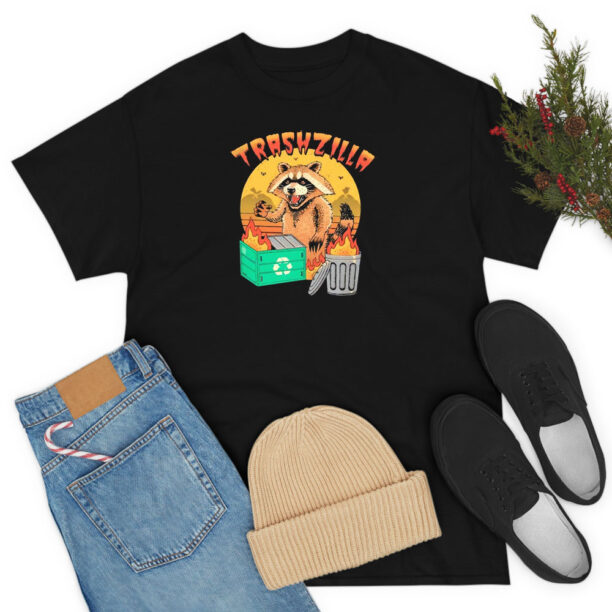 Trash Zilla Kaiju Raccoon With A Dumpster Fire T Shirt