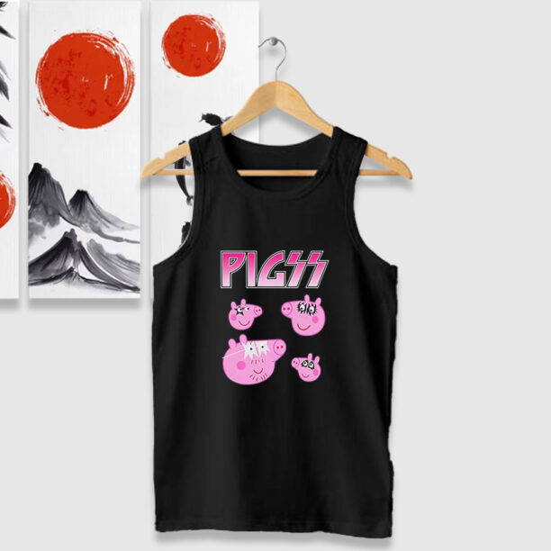 Pigs Peppa Pig x Kiss Band Parody Tank Tops