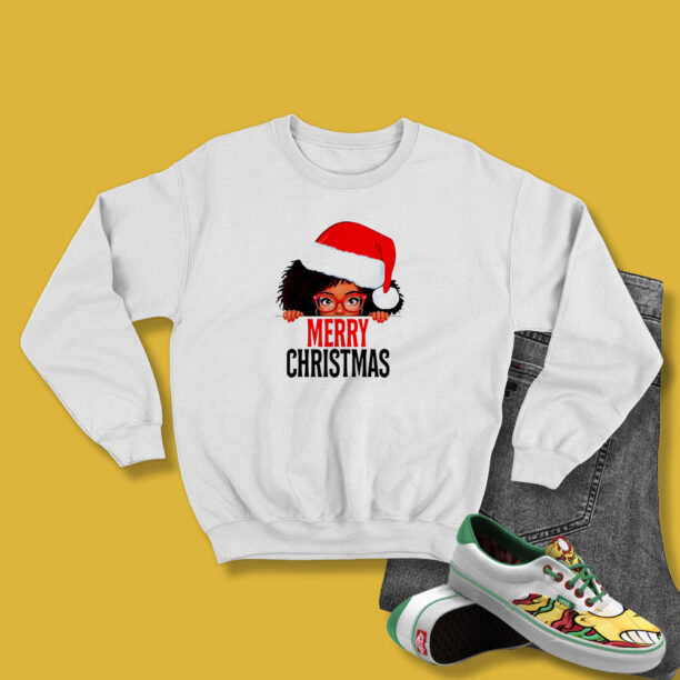 Mrs Claus Santa Melanin Christmas Black Peeking Claus Sweatshirt